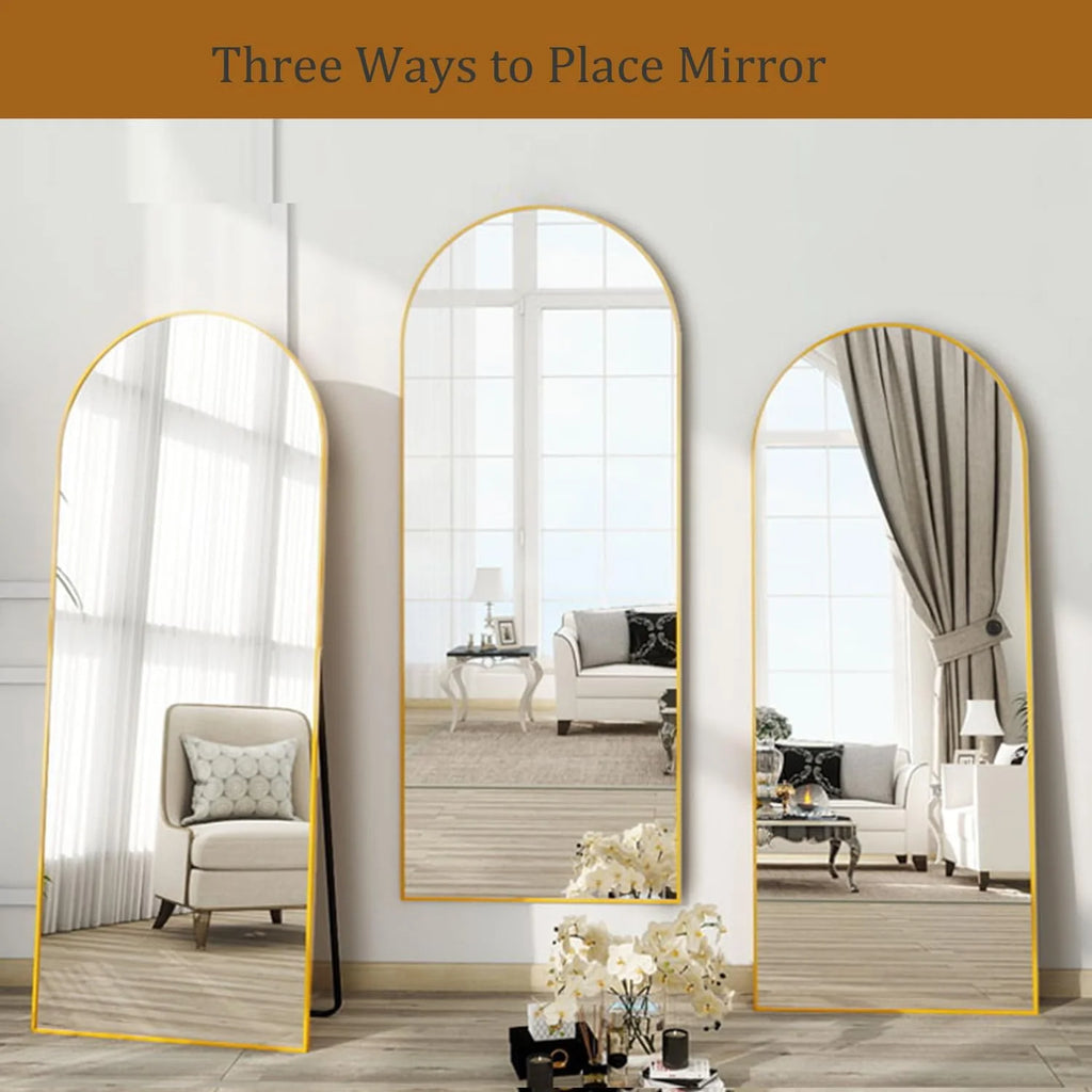 Arched Full Length Mirror, 71"x26" Large Floor Standing Body Mirror with Stand, Gold