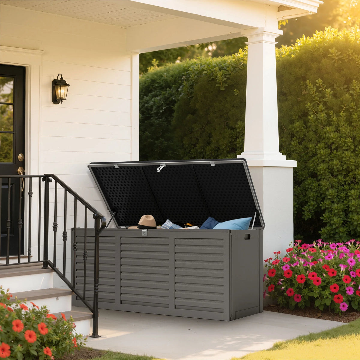 Outdoor Storage Box, 130GAL Waterproof Deck Box, Lockable Pool Patio Storage Indoor Toy Box, Outdoor Storage Bench for Porch, Max Load Weight 500LBS