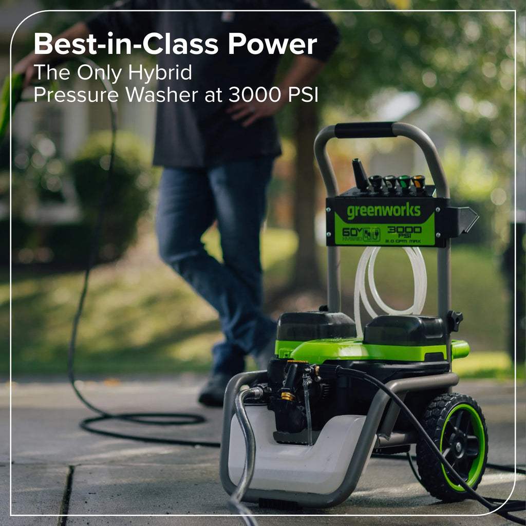 Greenworks Hybrid 60V 3000 MAX PSI at 2.0 GPM MAX Electric Pressure Washer + (2) 5.0Ah Batteries & Dual-Port Charger 5128202