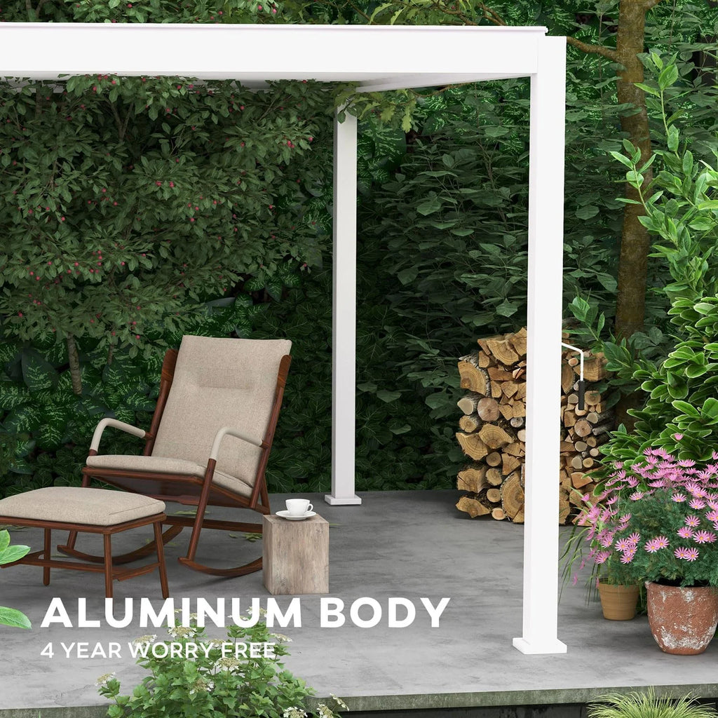 Mirador 10'x 10' 111S Outdoor Aluminum Pergola w/ Adjustable Rainproof Louver for Garden, Patio, Backyard, Takasho/Wood Grain