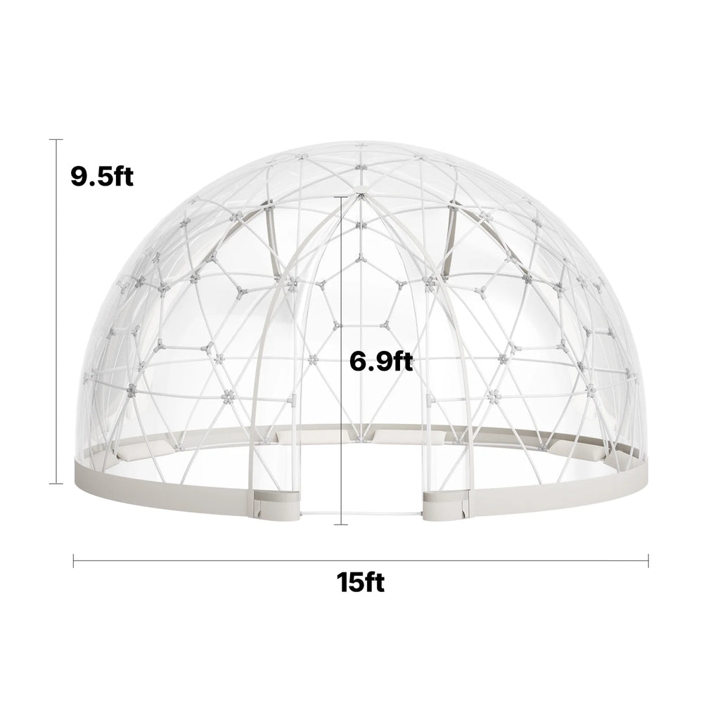 KFFKFF Outdoor Garden Dome, 15 x 9.5 ft Clear Bubble Tent for 10-14 People, Weather-Resistant Geodesic Greenhouse with Window, PVC Dome Tent for Patios, Camping, Parties, and Weddings