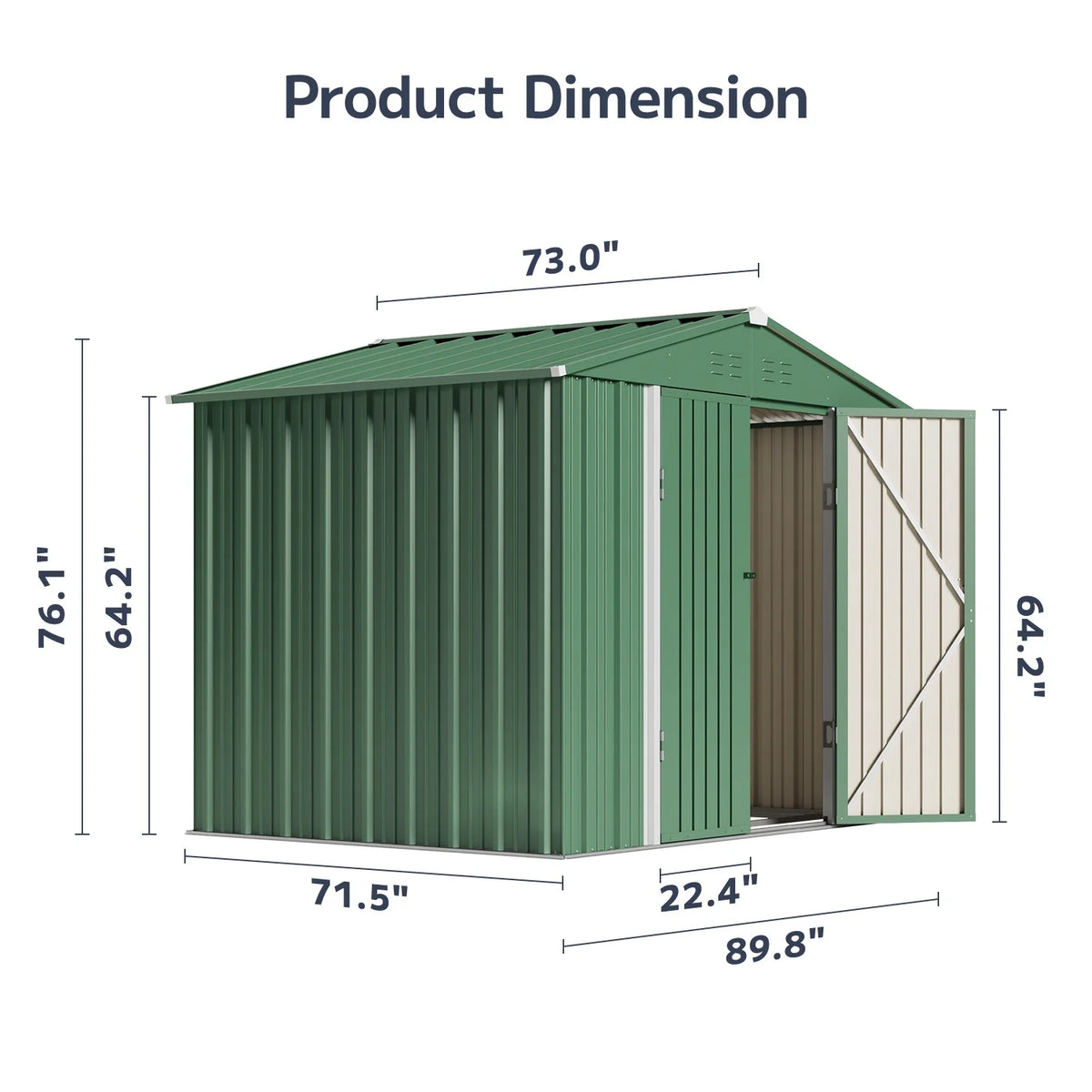 Lofka 8 x 6 ft. Outdoor Metal Storage Shed with Lockable Door for Backyard, Green Storage Shed