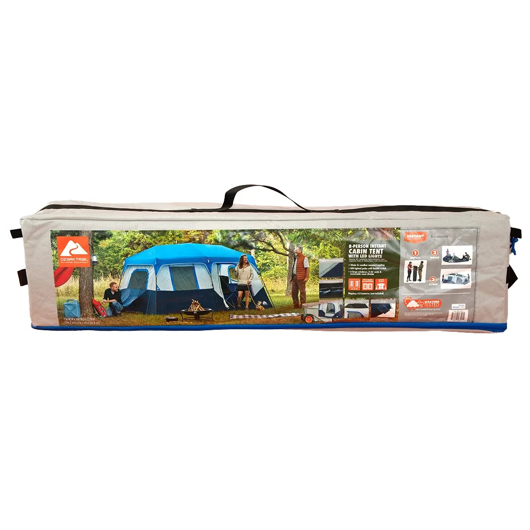 Ozark Trail 13' x 9' 8-Person Cabin Tent with LED Lighted Poles, 32 lbs