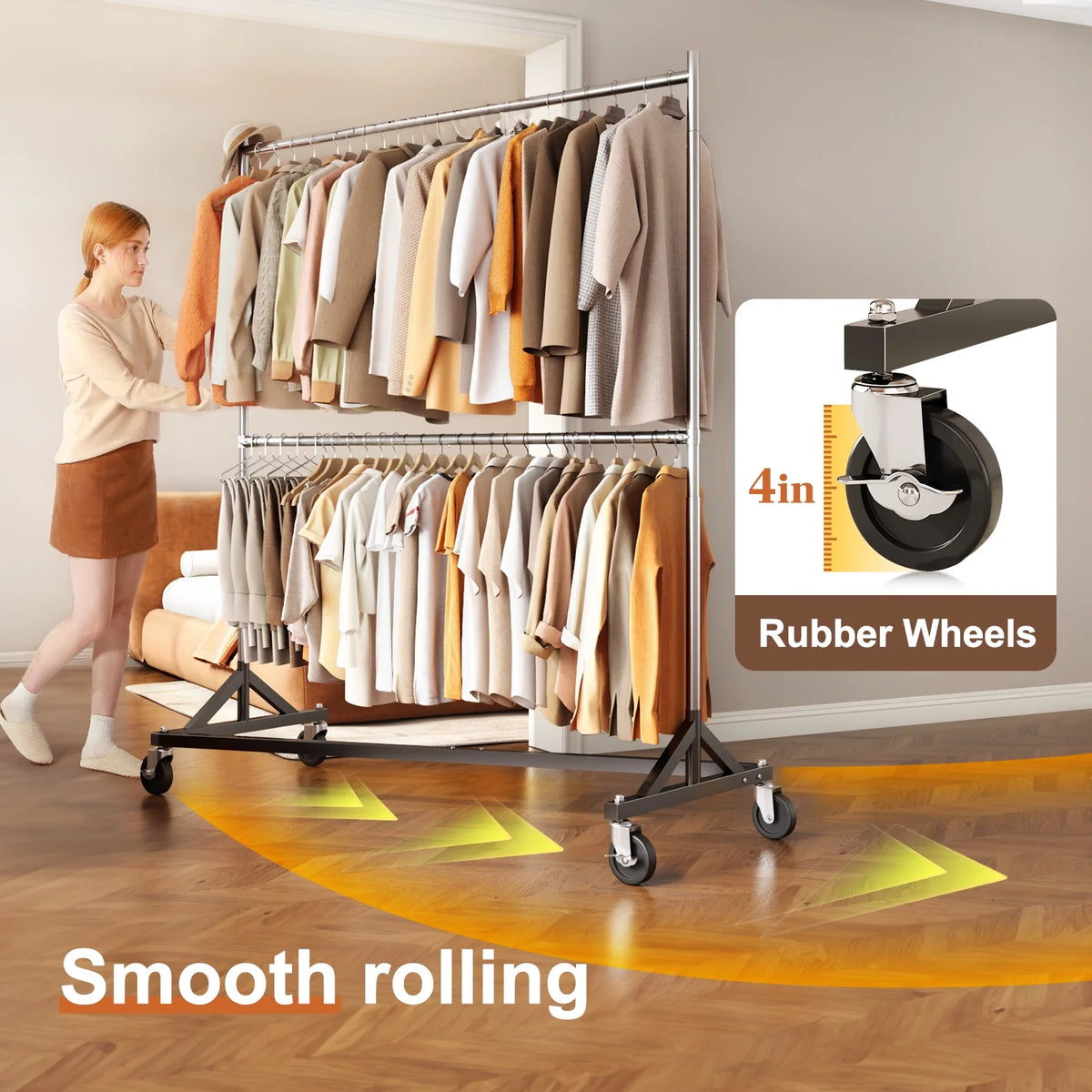 HOKEEPER 400LBS Commercial Z Base Garment Rack Heavy Duty Clothing Rack Height Adjustable Rolling Clothes Rack for Hanging Clothes Racks on Wheels Portable Z Rack Chrome Finish