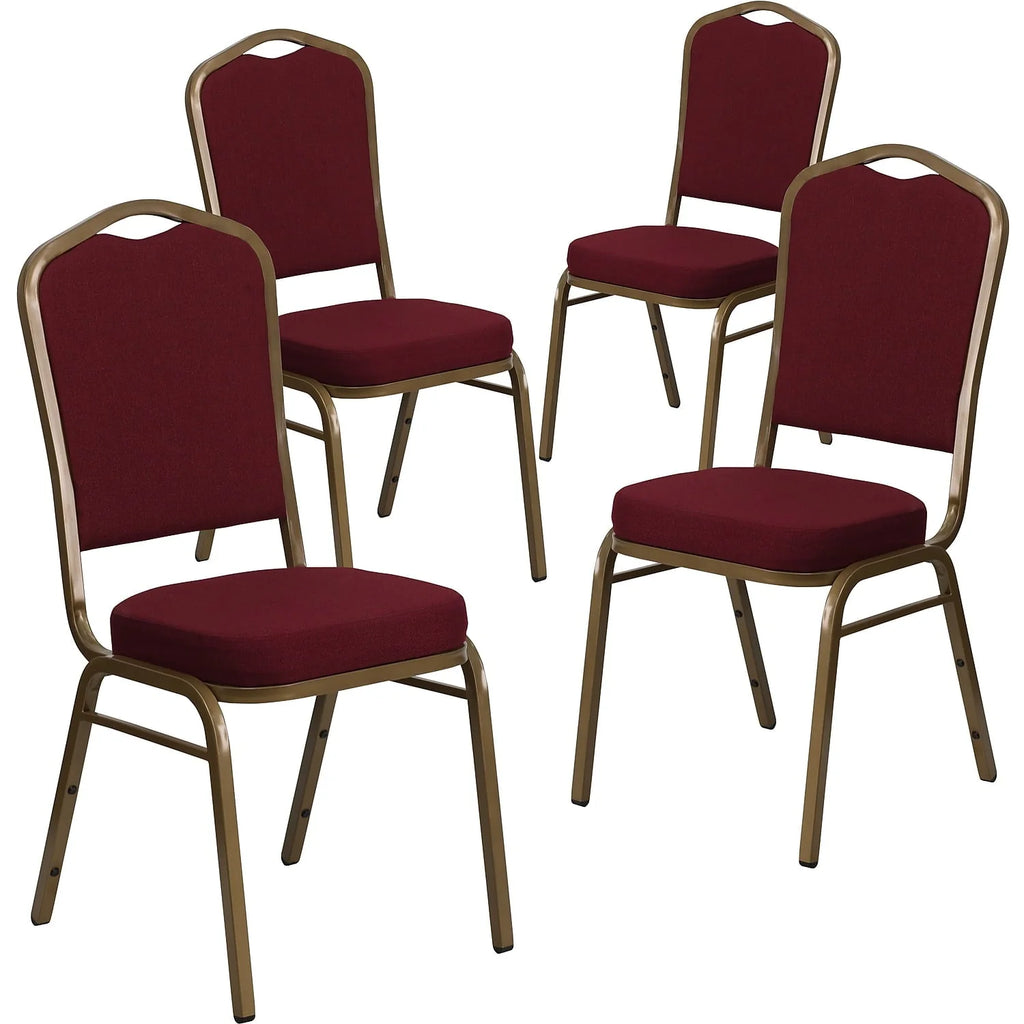 Flash Furniture 4 Pack HERCULES Series Crown Back Stacking Banquet Chair in Black Patterned Fabric - Gold Vein Frame