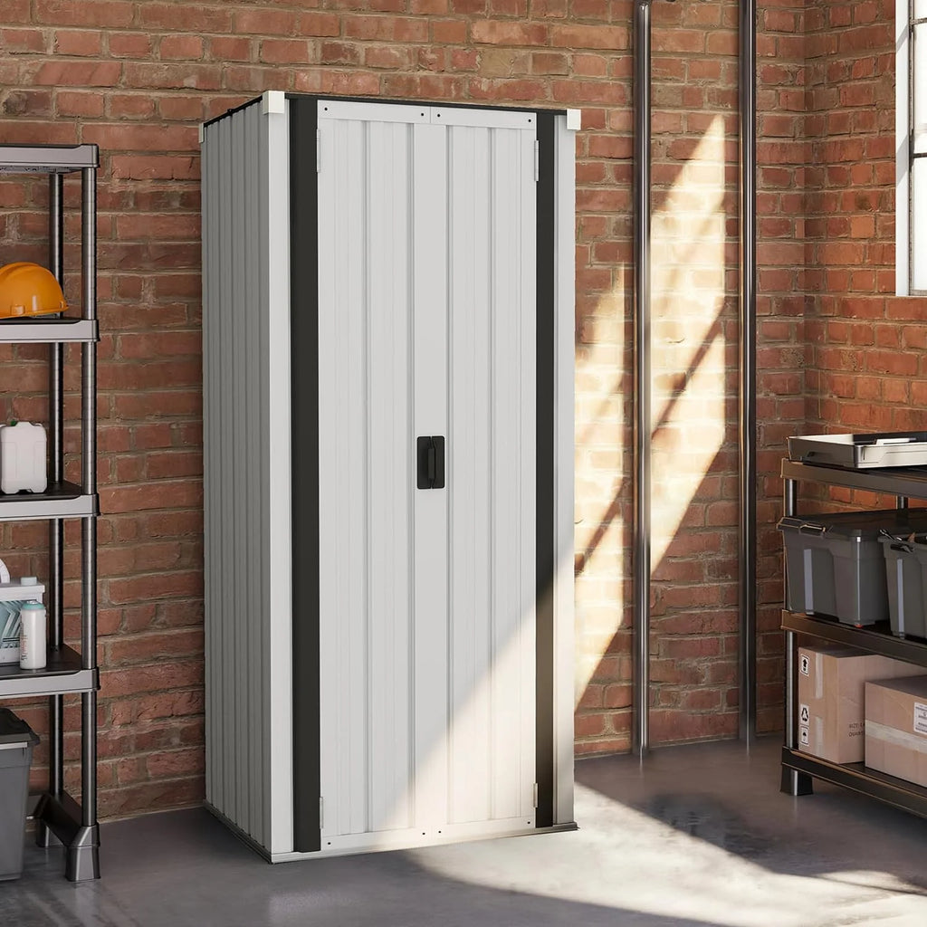AECOJOY Outdoor Storage Cabinet Waterproof with Adjustable Shelves, Lockable Metal Outdoor Garden Storage Sheds Organizer in Brown, Versatile for Garage, Backyard, or Indoor Use