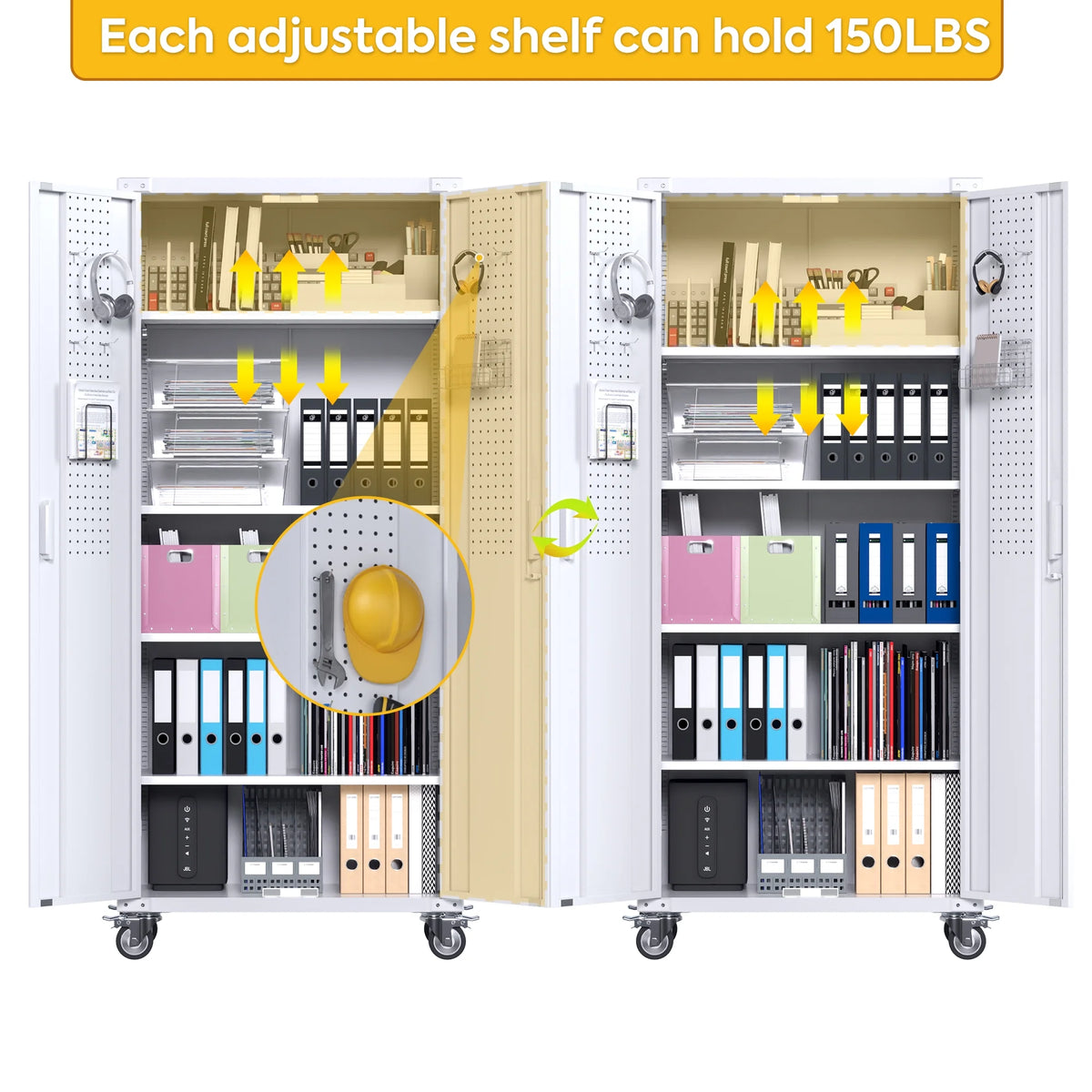 Aobabo Metal Storage Cabinet with Lock,Garage Storage Cabinet with Wheels,72In Steel Storage Cabinet for Garage Home Storage, Black Required-Assembly
