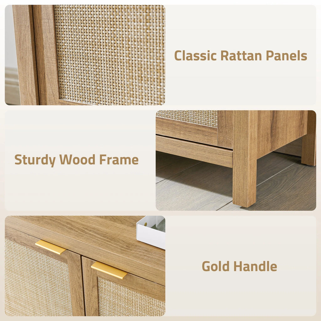 Nopurs Sideboard Buffet Cabinet, Natural Accent Storage Cabinet with Rattan Decorated Doors, Liquor Cabinet for Dining Room, Hallway