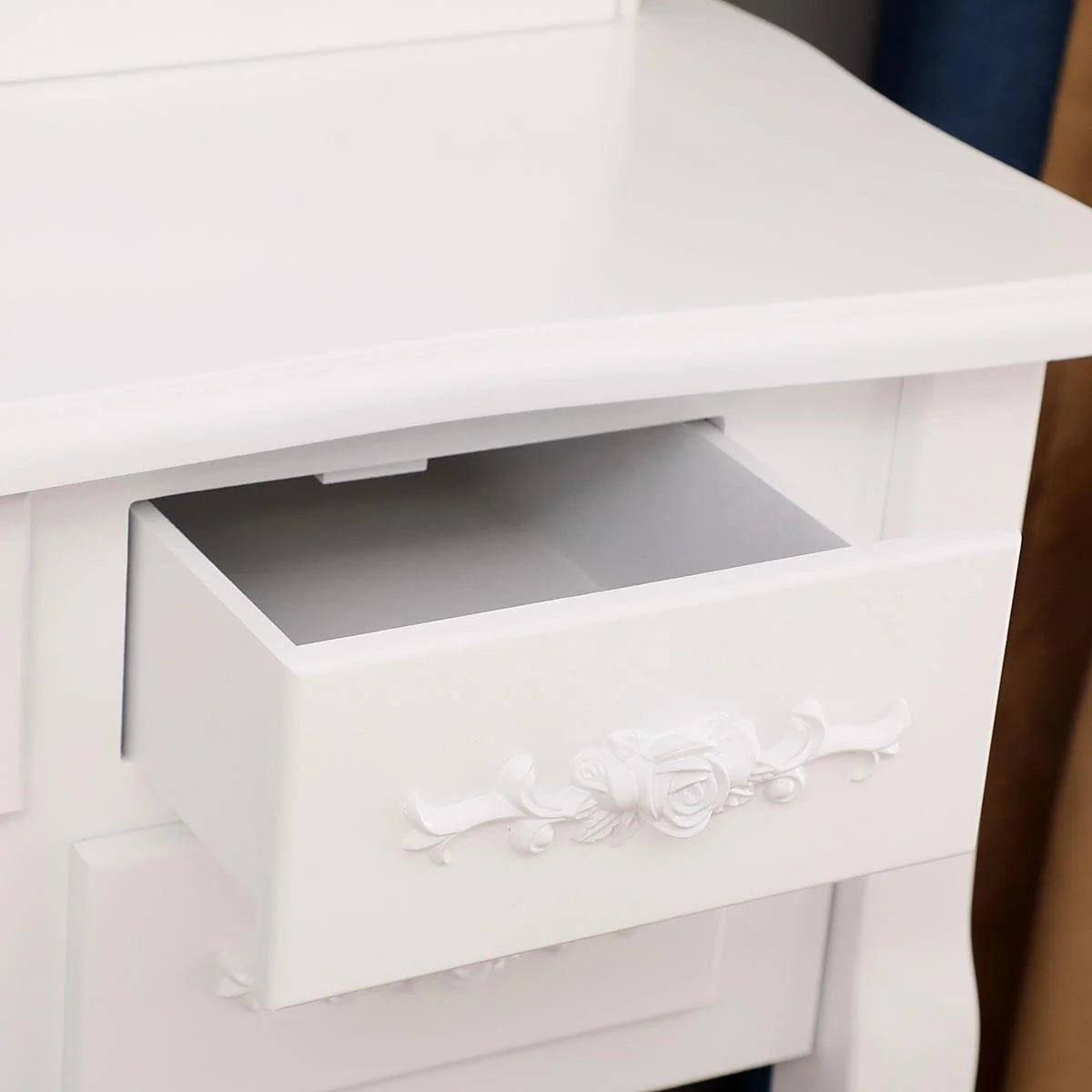 Ktaxon Vanity Set,Flip-top Mirror Dressing Table Makeup Vanity Table Writing Desk with 2 Drawers and Stool, White