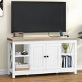 DWVO Farmhouse TV Stand with Built in Power Outlet, Entertainment Center with Storage, Wood TV Media Console for Living Room, White
