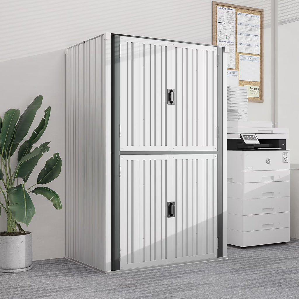 AECOJOY Outdoor Storage Cabinet for Garden & Patio, a Metal Organizer with Doors and Shelves in Gray