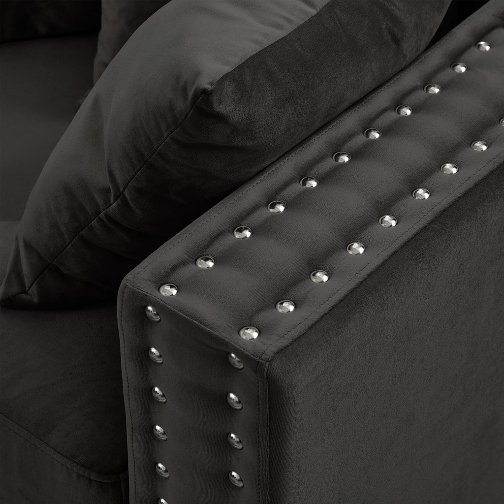 Modern Velvet Sofa Set 2+3 Seater Sofa Loveseat Couch with Silver Nail Trim, Square Armrests and Hidden Storage, Luxury Living Room Couch with Pocket Spring Cushions