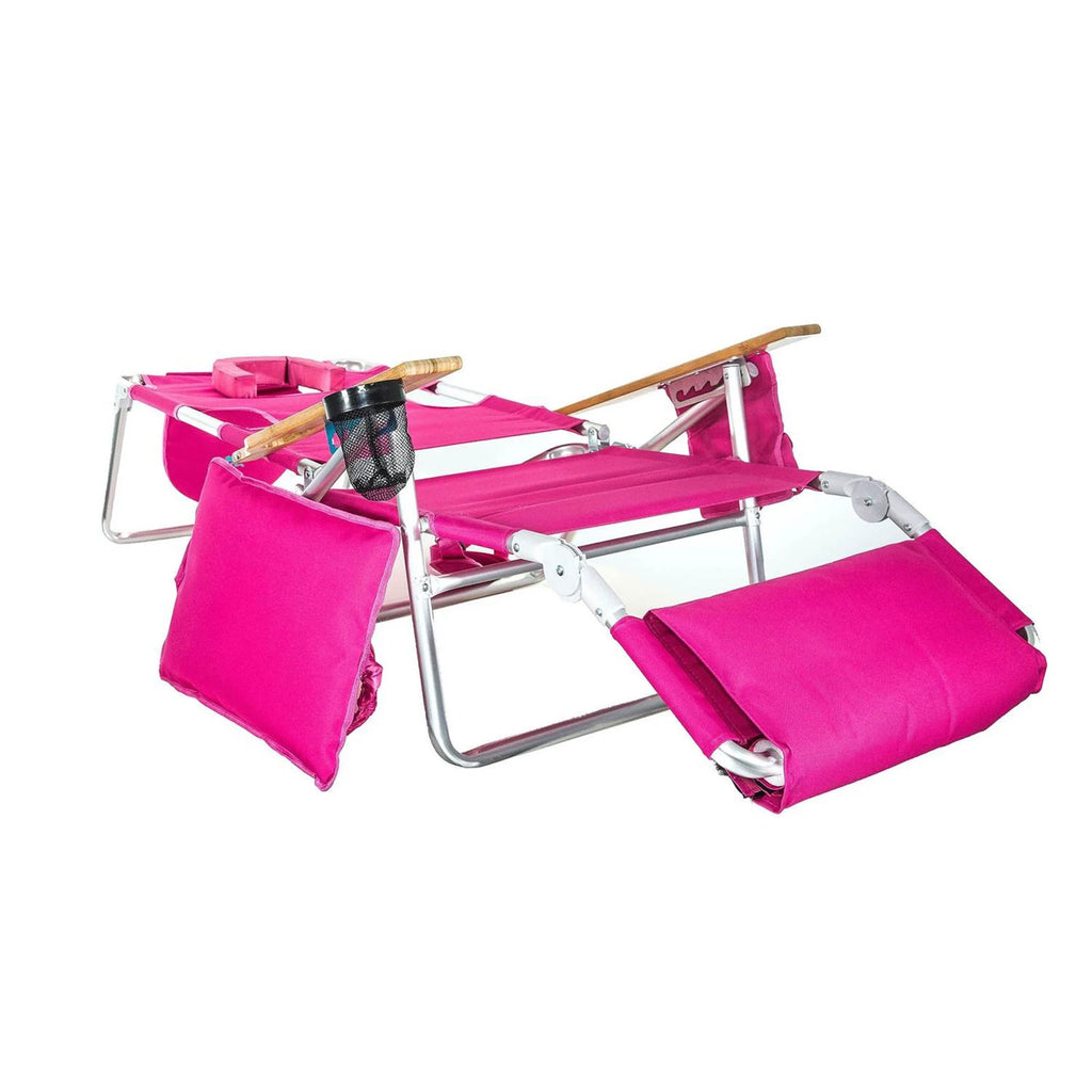 Ostrich Deluxe 3N1 Lightweight Outdoor Beach Lounge Chair w/Footrest, Pink