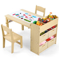 Pirecart Kids Art Table and 2 Chairs Toddler Craft Set Wooden Play Activity Drawing Table with 4 Storage Bins and Paper Roll