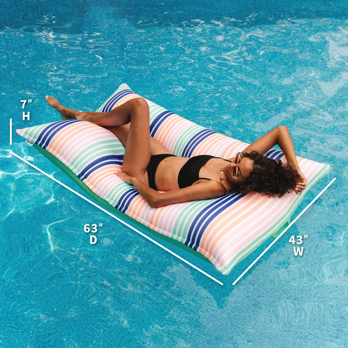 Big Joe Lagoon Lounger No Inflation Needed Pool Float, Americana Nautical Stripe Double Sided Mesh, Quick Draining Fabric, 5 feet Giant