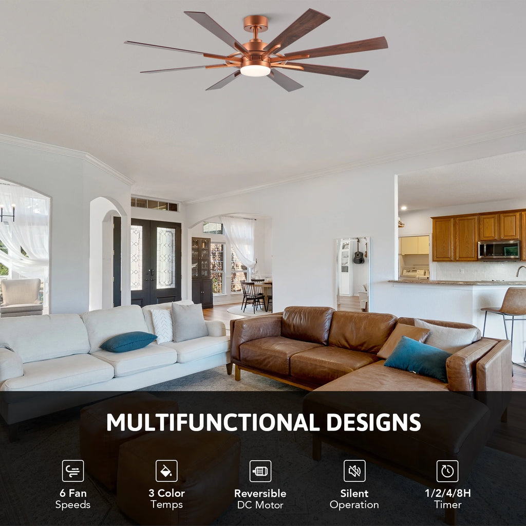 Bestco 60" Ceiling Fan with Light Kit and Remote Control for Farmhouse Living Room