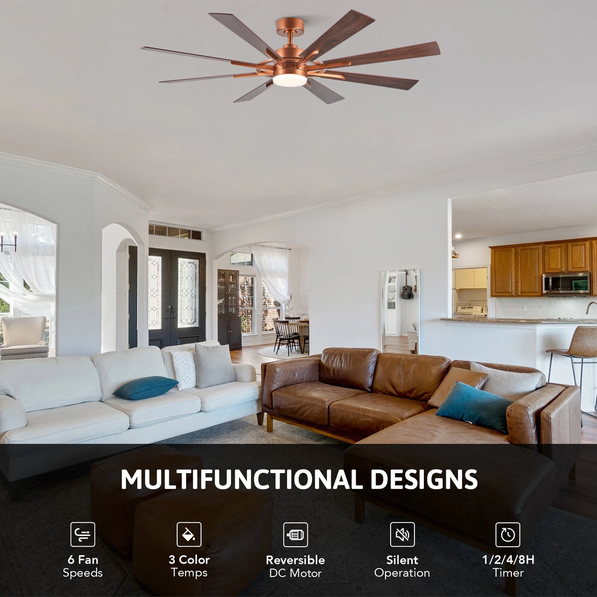 Bestco 60" Ceiling Fan with Light Kit and Remote Control for Farmhouse Living Room