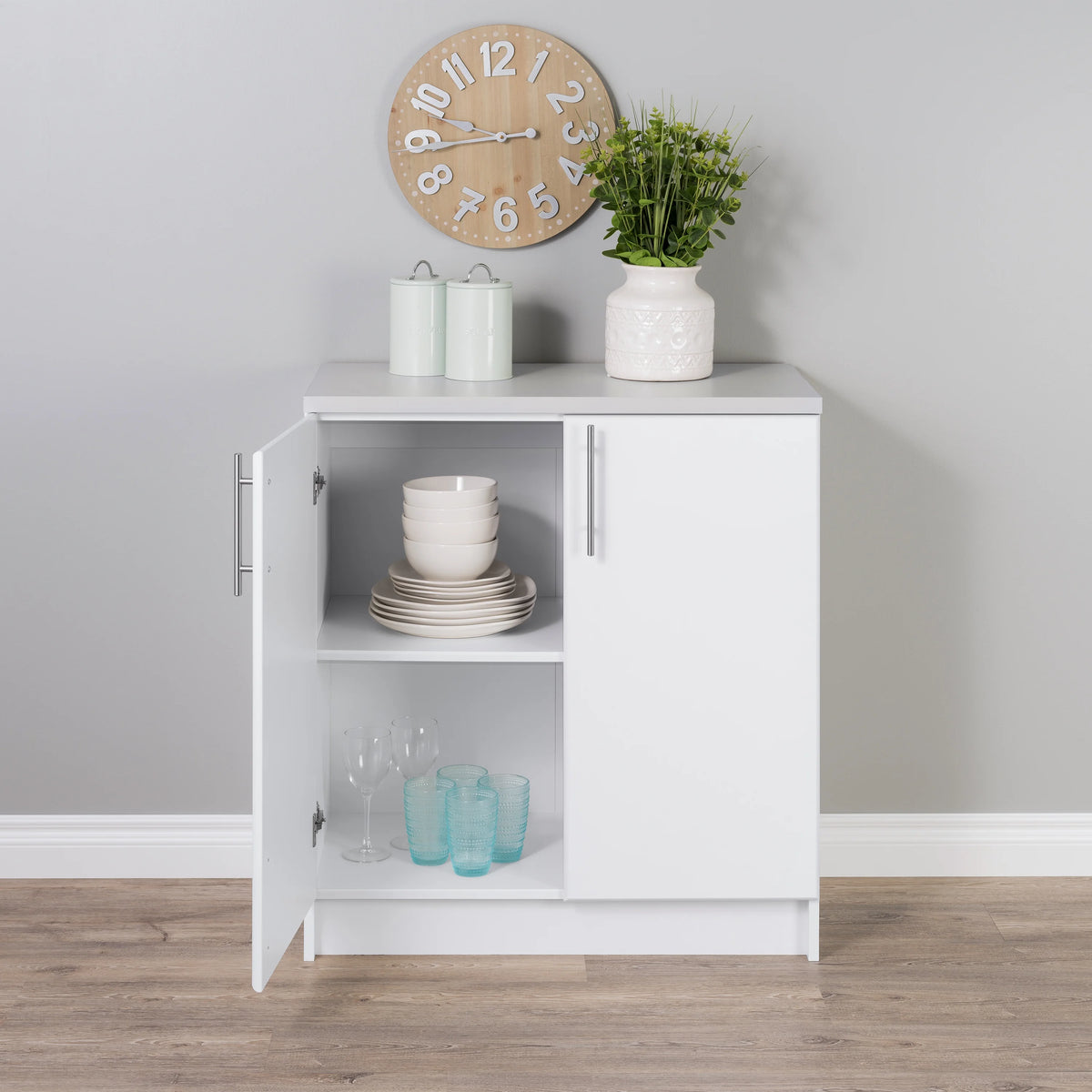 Prepac Elite Home Storage White Base Cabinet with Melamine Countertop