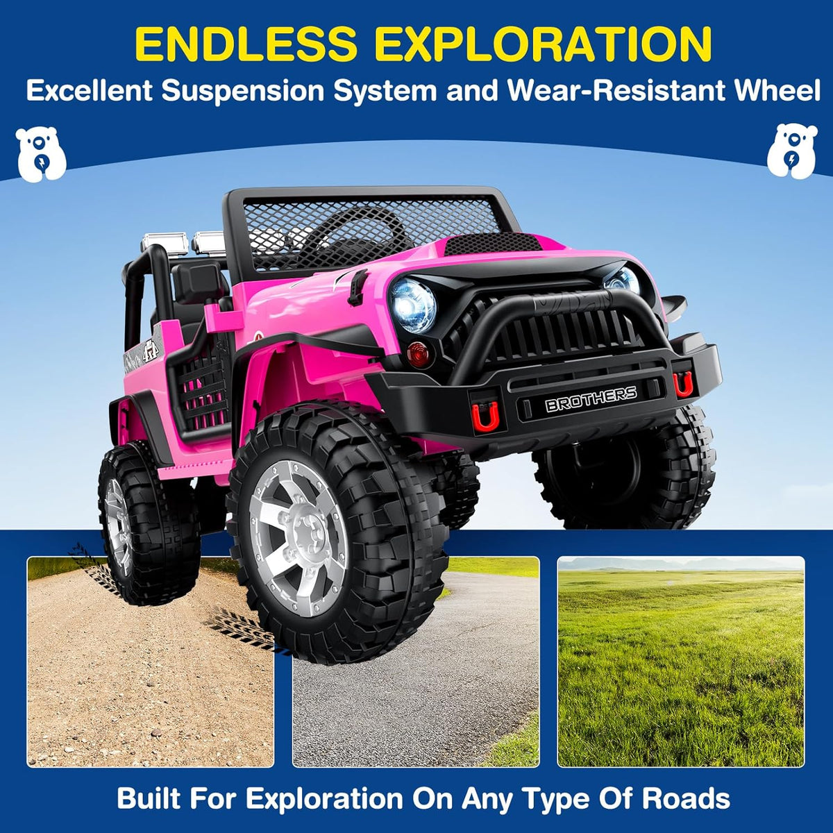 L8 Ride On Car, 2 Seater, 12V Kids Electric Car w/Remote Control, 4-Wheel Suspension, Bluetooth Speaker, Multi Music Modes, 3 Speeds, LED Lights, Xmas & Birthday Gift Ideas for Kids Ages 3+