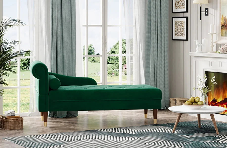 Chaise Lounge Indoor,Vesgantti 59" Velvet Modern Lounge Chair Upholstered with Arm Lumbar Pillow Sofa Chair for Living Room Office,Green