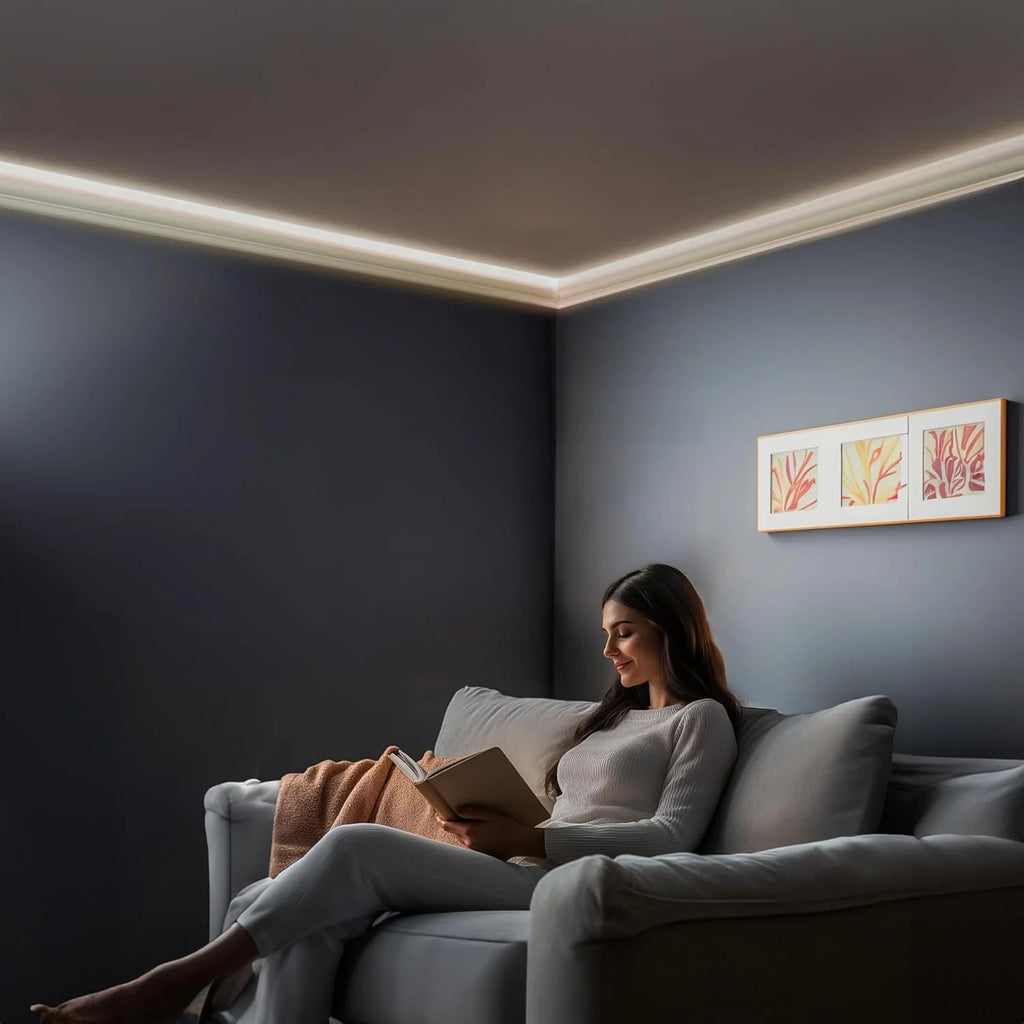 7-Piece 94.5�� (55.12 ft) Crown Molding with Duct Kit for Seamless Ambient Home Accent Lighting | Waterproof Channel for Easy LED Strip Installation (CROWN MOLDING WITH LED DUCT)