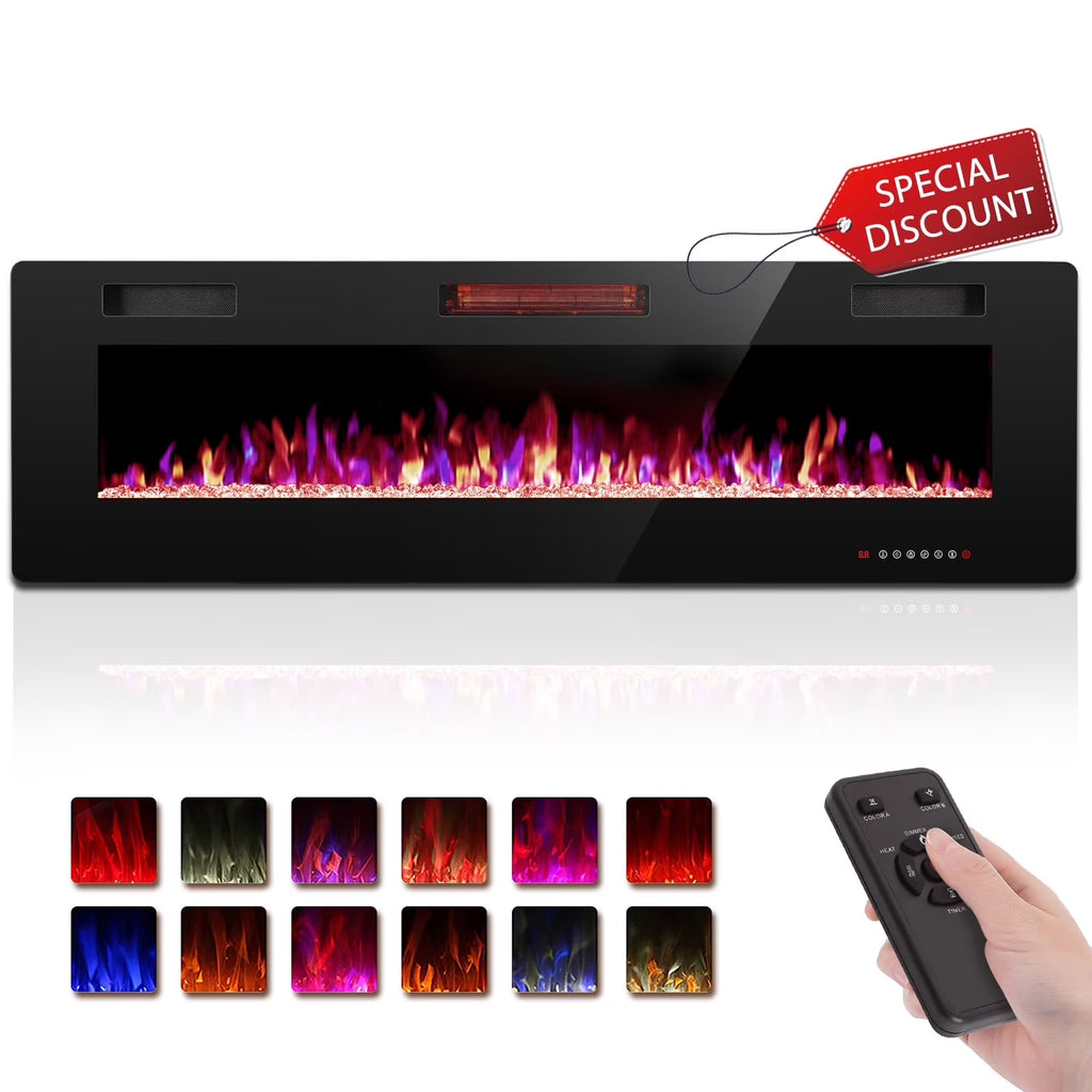 KISSAIR 60�� Indoor Electric Fireplace Ultra Thin Fireplace, Wall Mounted Recessed Fireplace with Multiple Colors