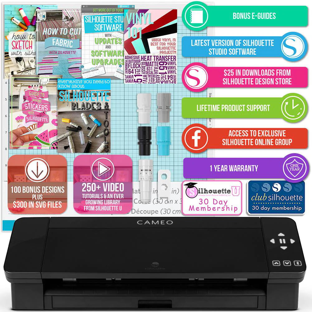 Silhouette Black Cameo 4 w/ 64 Oracal Vinyl Sheets, Tools, Guides