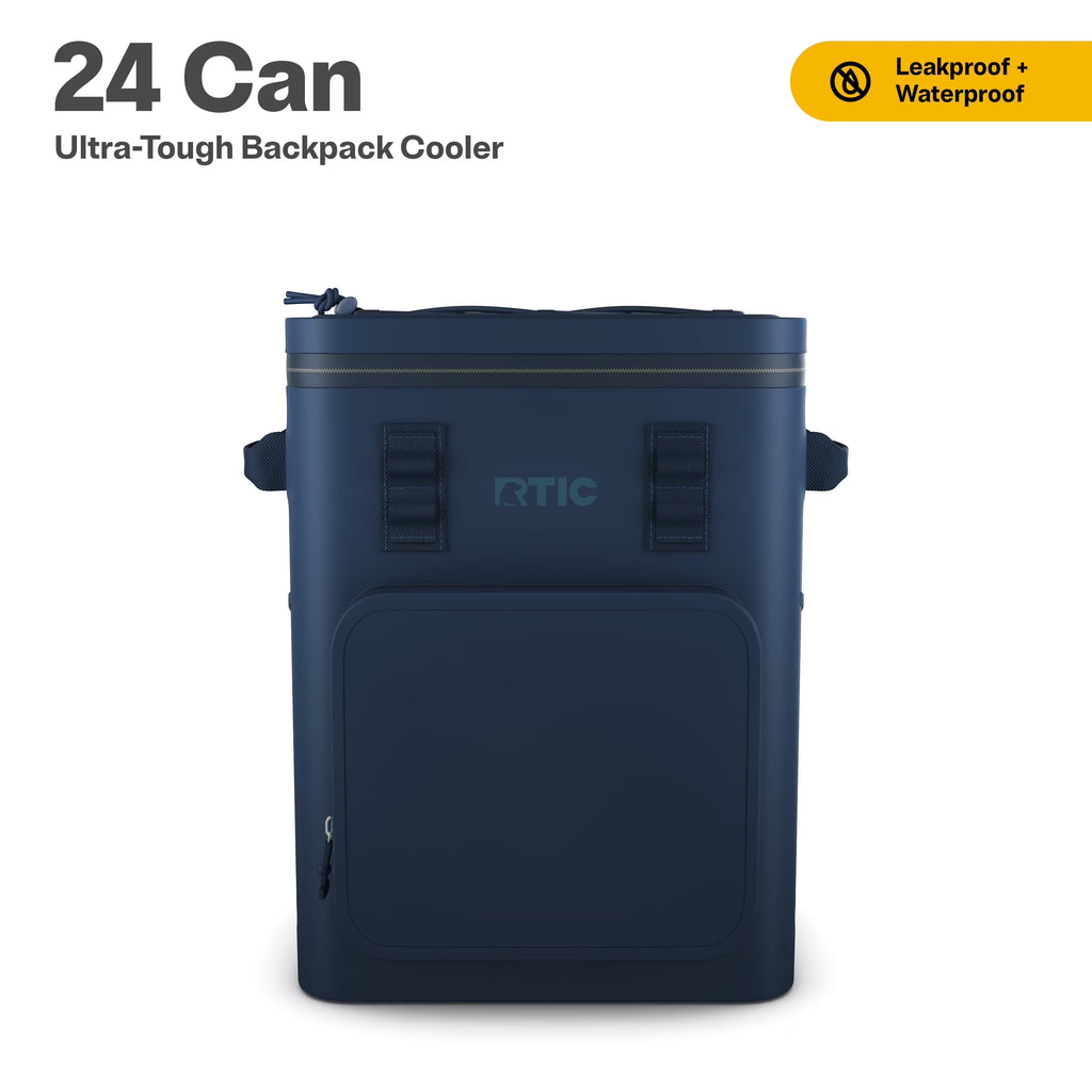 RTIC 24 Can Ultra-Tough Backpack Cooler, Leakproof Cooler, Waterproof Zipper, Navy