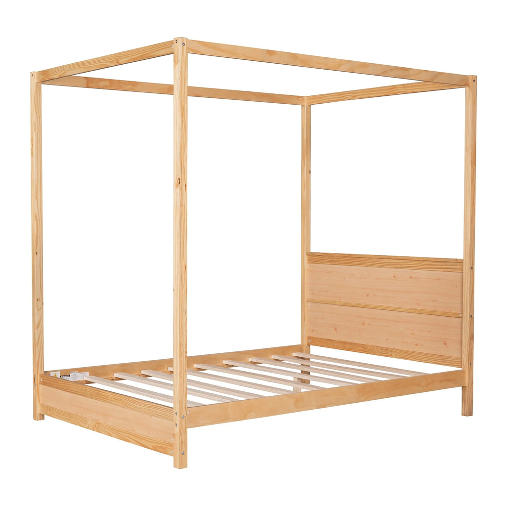 Modern Full Size Canopy Platform Bed with Headboard and Support Legs,Natural