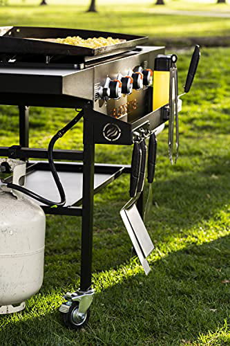 1984 Original 36 Inch Front Shelf, Side Shelf & Magnetic Strip Heavy Duty Flat Top Griddle Grill Station for Kitchen, Camping, Outdoor, Tailgating, Black