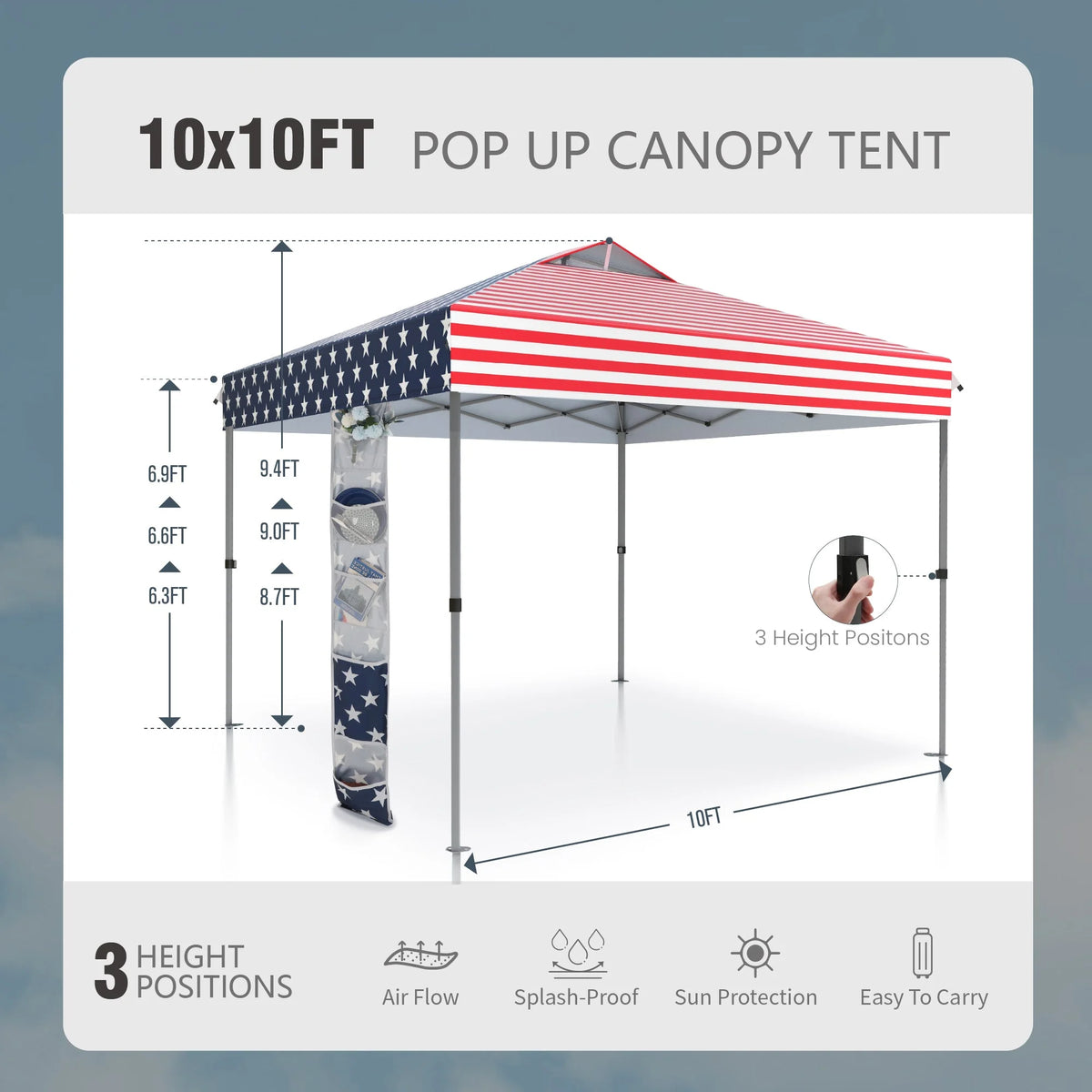 Alpha Joy 10x10ft Pop-up Canopy Instant Outdoor Canopy Tent Portable Straight Leg Shelter with Roller Bag for Outside, Flag