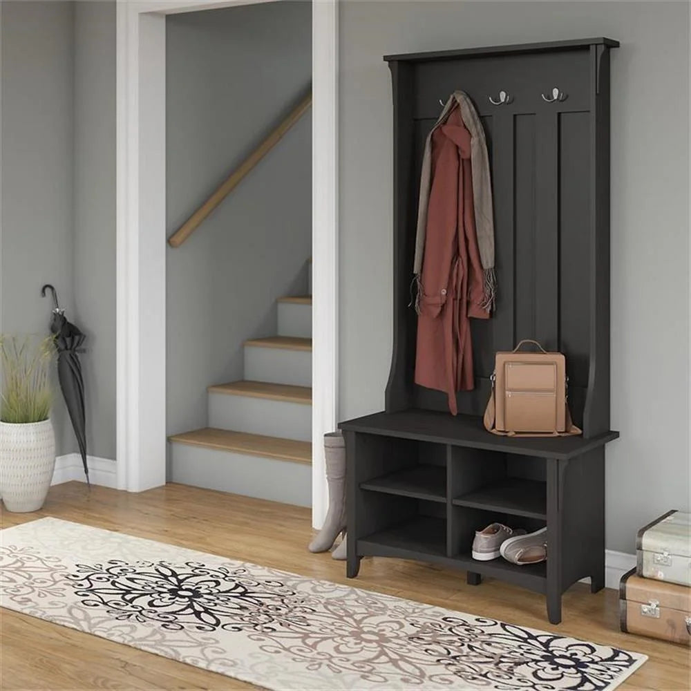Pemberly Row Hall Tree w/ Shoe Storage Bench in Antique White - Engineered Wood