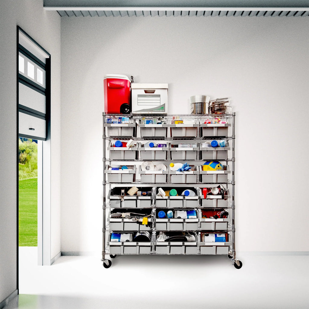 Seville Classics Extra-Wide 7-Tier NSF 21-Bin Rack, 48" W x 14" D x 56" H, Gray