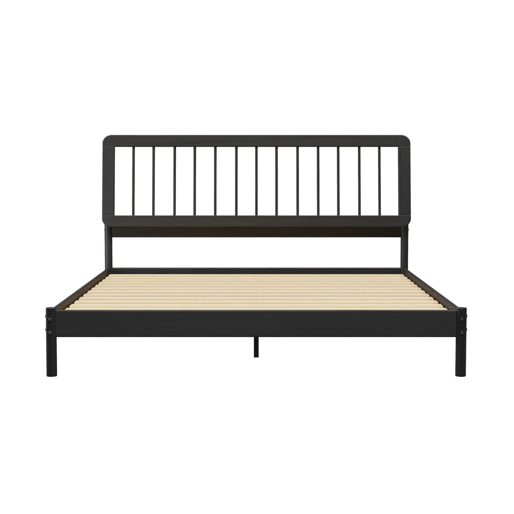 Walker Edison Mid-Century Modern Slatted Solid Wood Queen Bedframe, Natural Pine