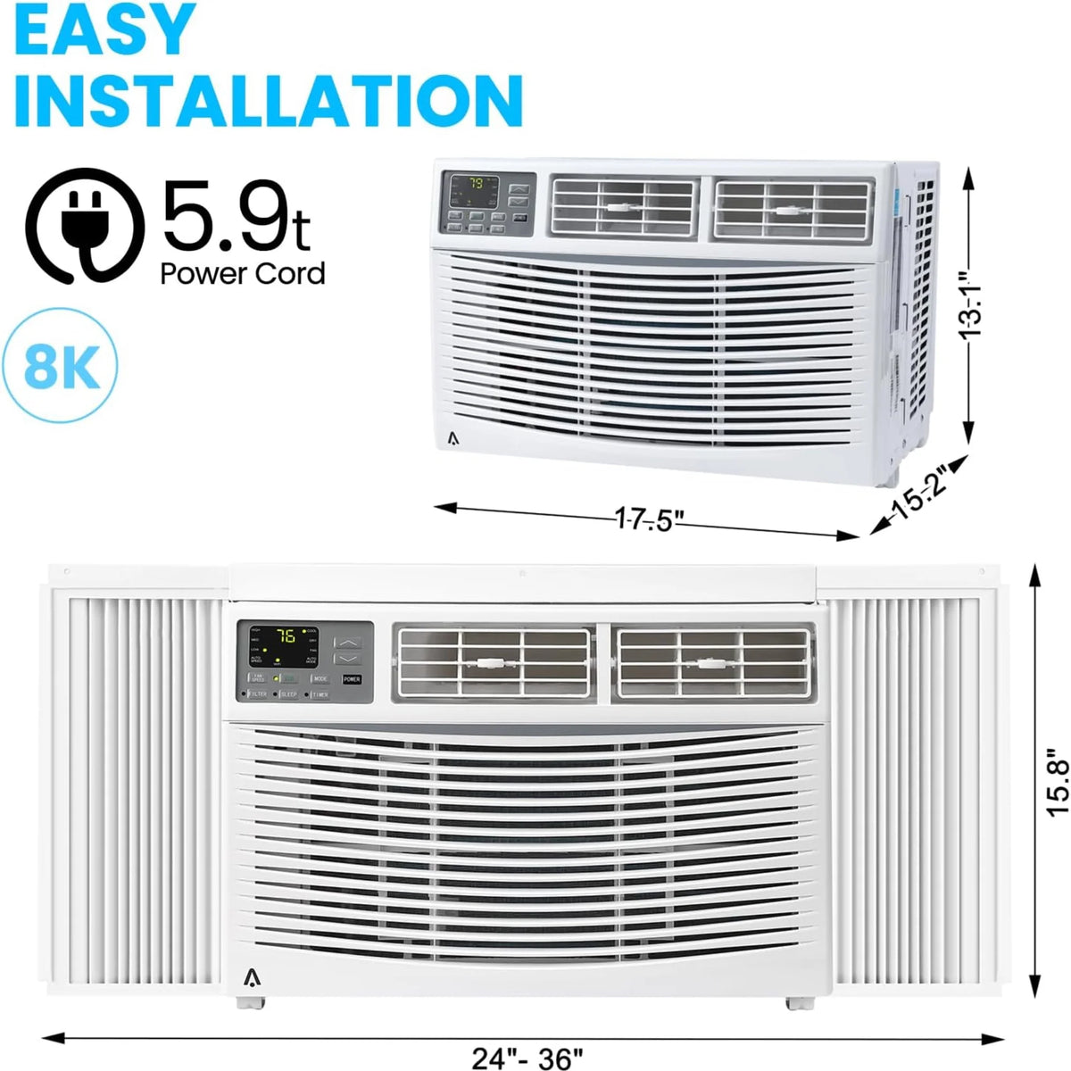 Garvee 5000 BTU Window Air Conditioner,Fast Cooling for Rooms up to 150 Sq. ft,Window Ac Unit with 7 Level Temperature Setting,White