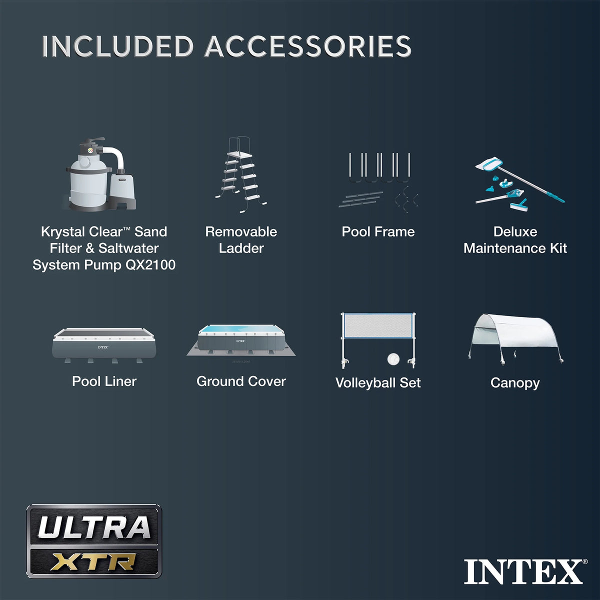 Intex 18Ft x 52In Ultra XTR Rectangular Frame Swimming Pool Kit with Canopy