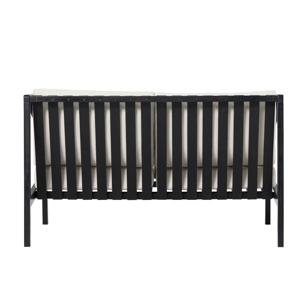 Walker Edison Modern Solid Wood Curved-Arm Outdoor Loveseat, Black