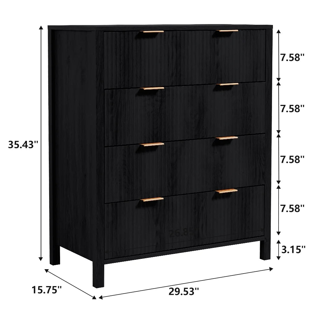 YOCWO Fluted Nightstand for Bedroom Set of 2 , Wood Bedside Table Set of 2 with Drawers, Black