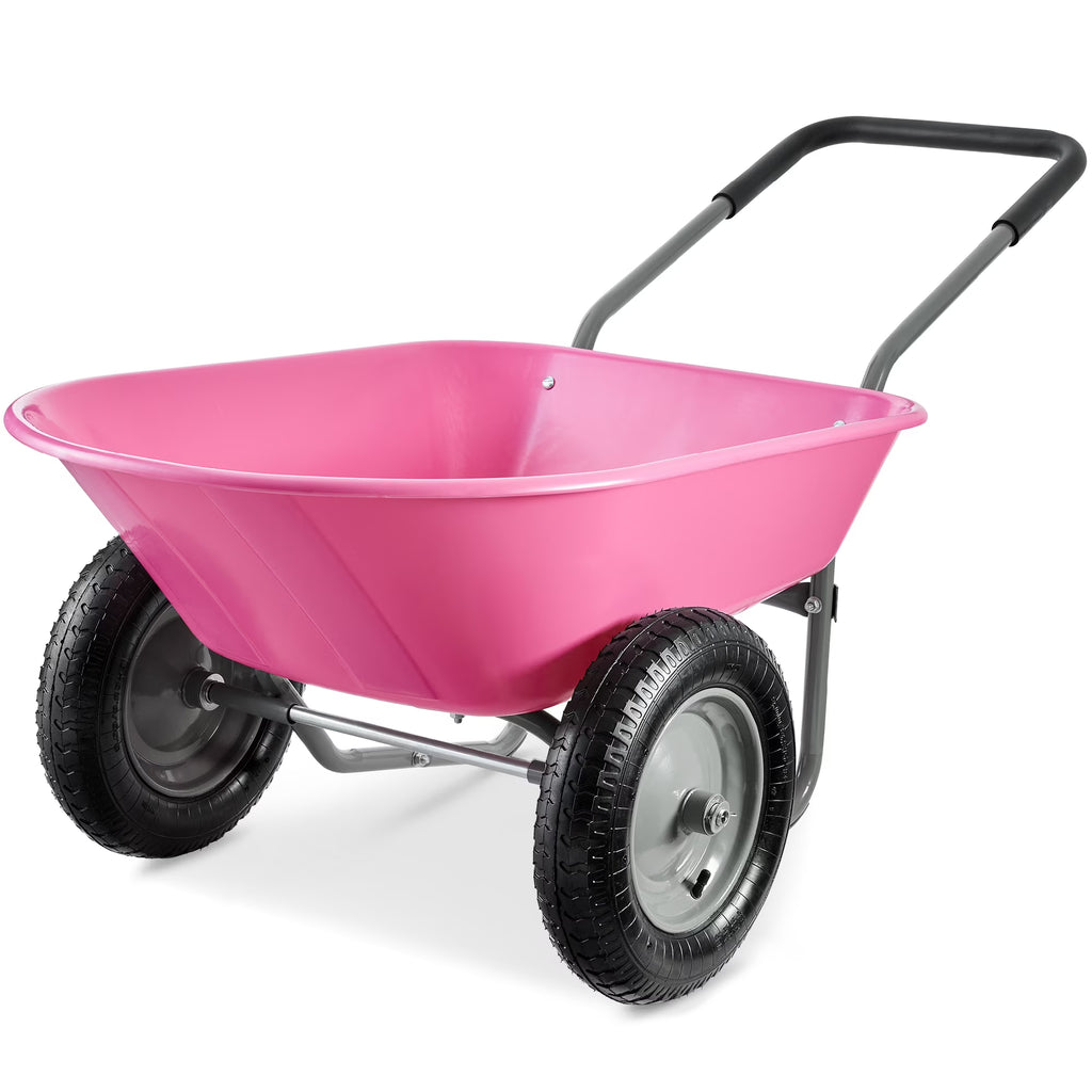 Best Choice Products Dual-Wheel Home Wheelbarrow Yard Garden Cart for Lawn, Construction - Green