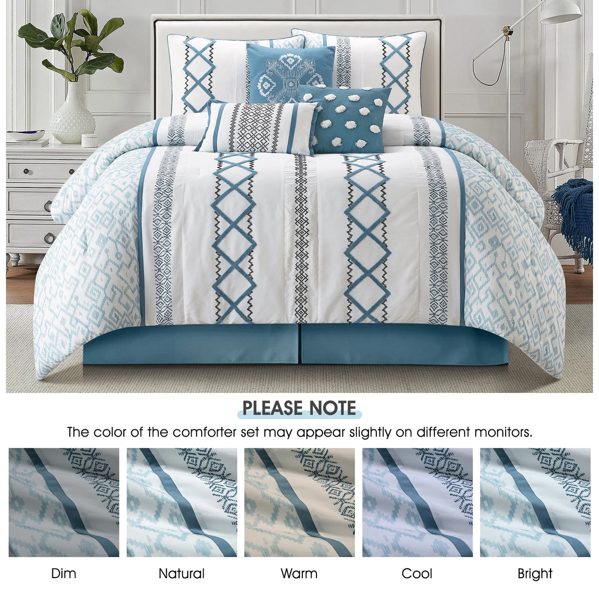 Lanco Luxury 7 Piece Cozy Boho Comforter Set Queen Beige Embroidered Girls Bedding, Premium Microfiber, All Season Home Décor