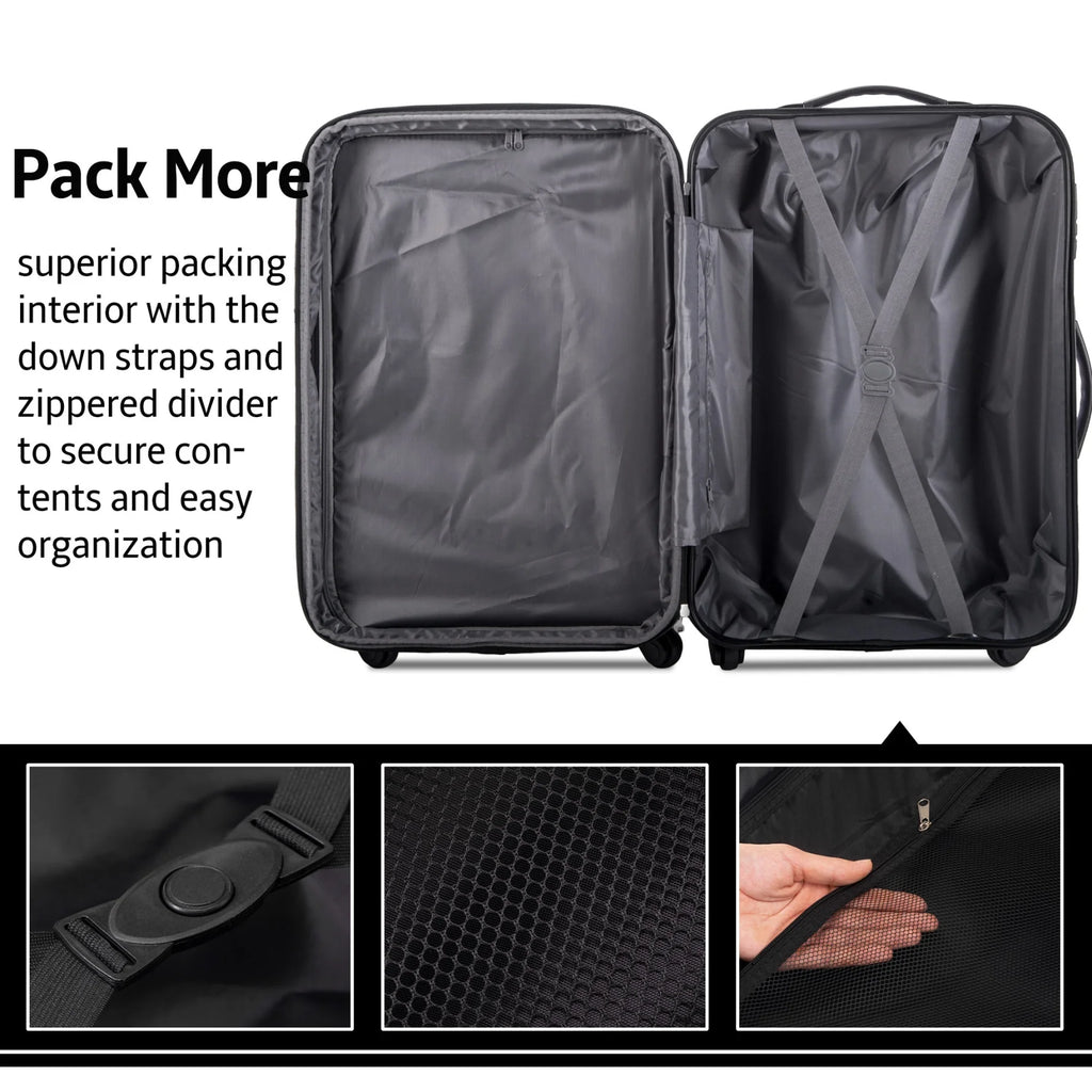 3 Piece ABS Luggage Set, Luggage with Spinner Wheel & TSA  20/24/28 inch, Purple