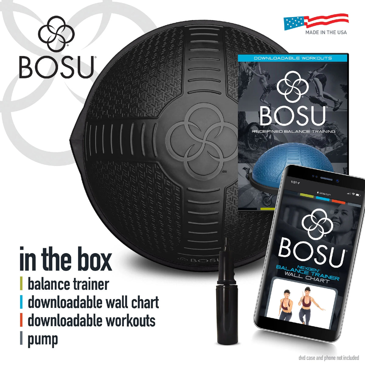 BOSU NexGen Home Fitness Exercise Gym Strength Balance Trainer, Black