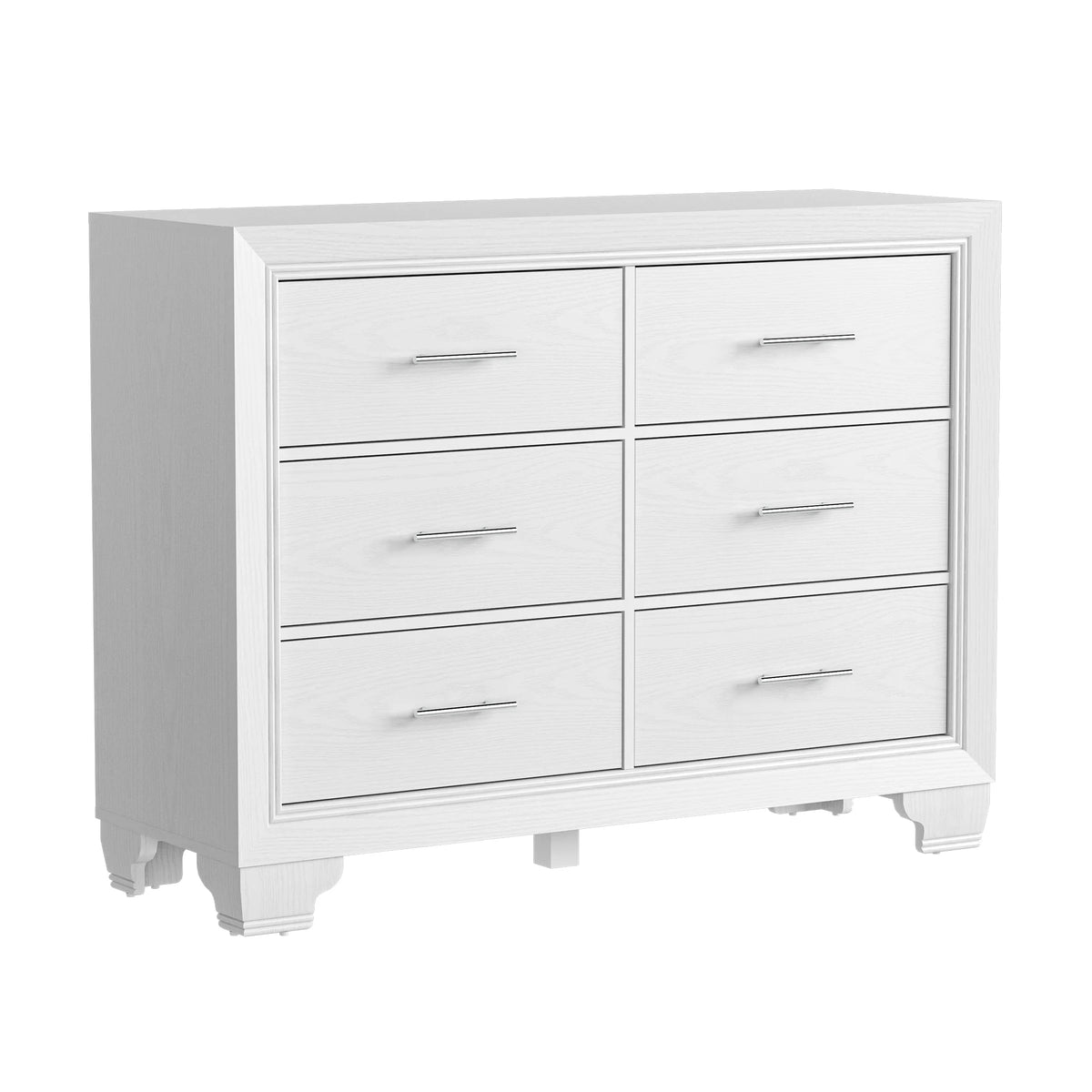 Homhougo White Dresser for Bedroom 6 Drawer, Wood Organizer Storage Cabinet with Gray Strip Drawer Door, Chest of Drawers for Closet, Living Room, Hallway, Nursery, Kids Bedroom