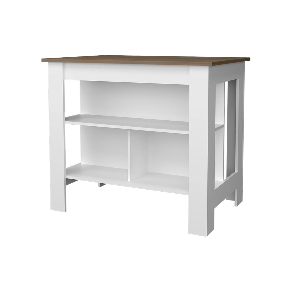 Cterwk Kitchen Island with Open Storage Shelf, Perfect for Living Room, Dining Room, Kitchen, Beige + White