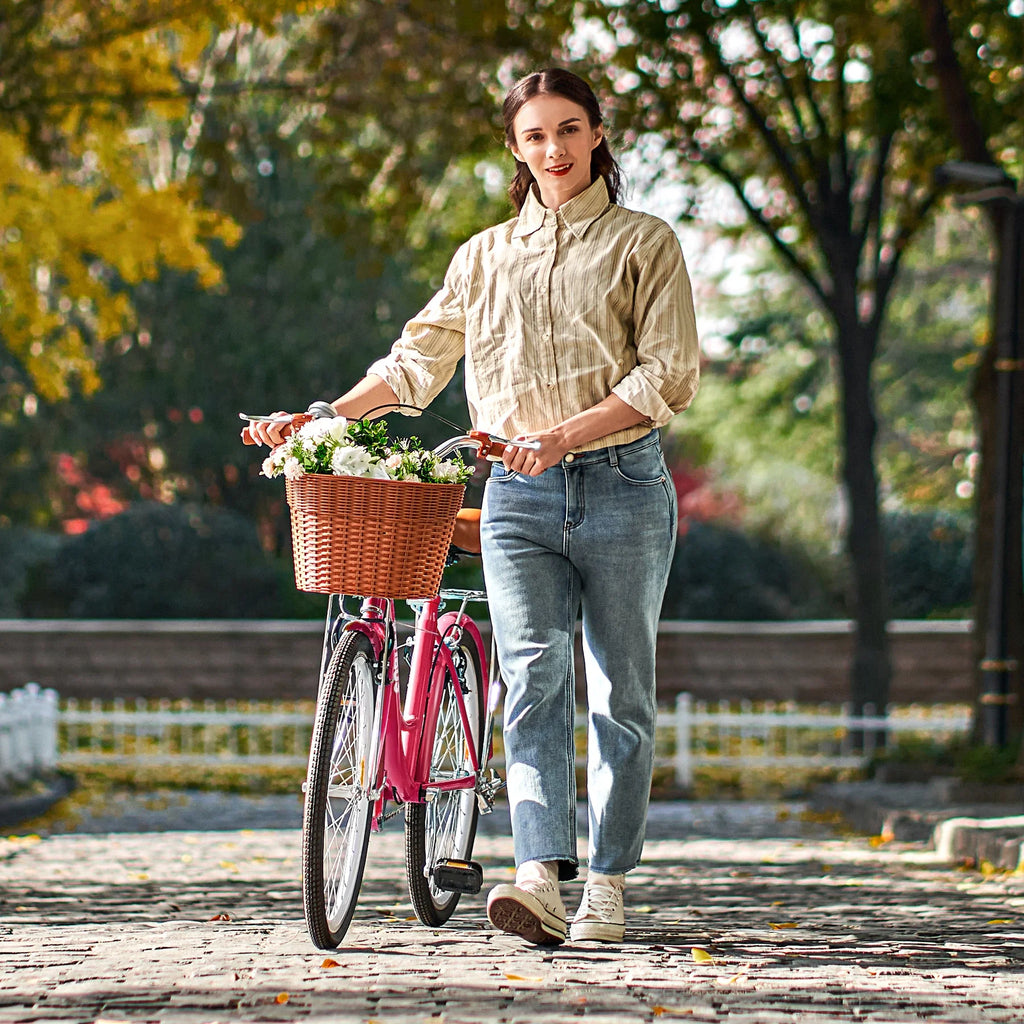 Viribus Women's Comfort Bike 24 inch Beach & City Cruiser Bicycle with Basket Rack White