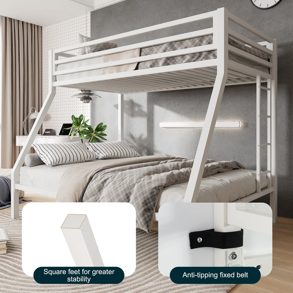 Amolife Twin over Full Size Metal Bunk Bed with Removable Ladder, Full-Length Guardrail, Black