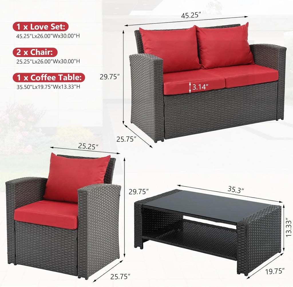 HighSound 4 Piece Patio Furniture Set, Outdoor Wicker Patio Sectional Sofa, All Weather PE Rattan Outdoor Sectional with Cushions & Coffee Table, Dark Gray