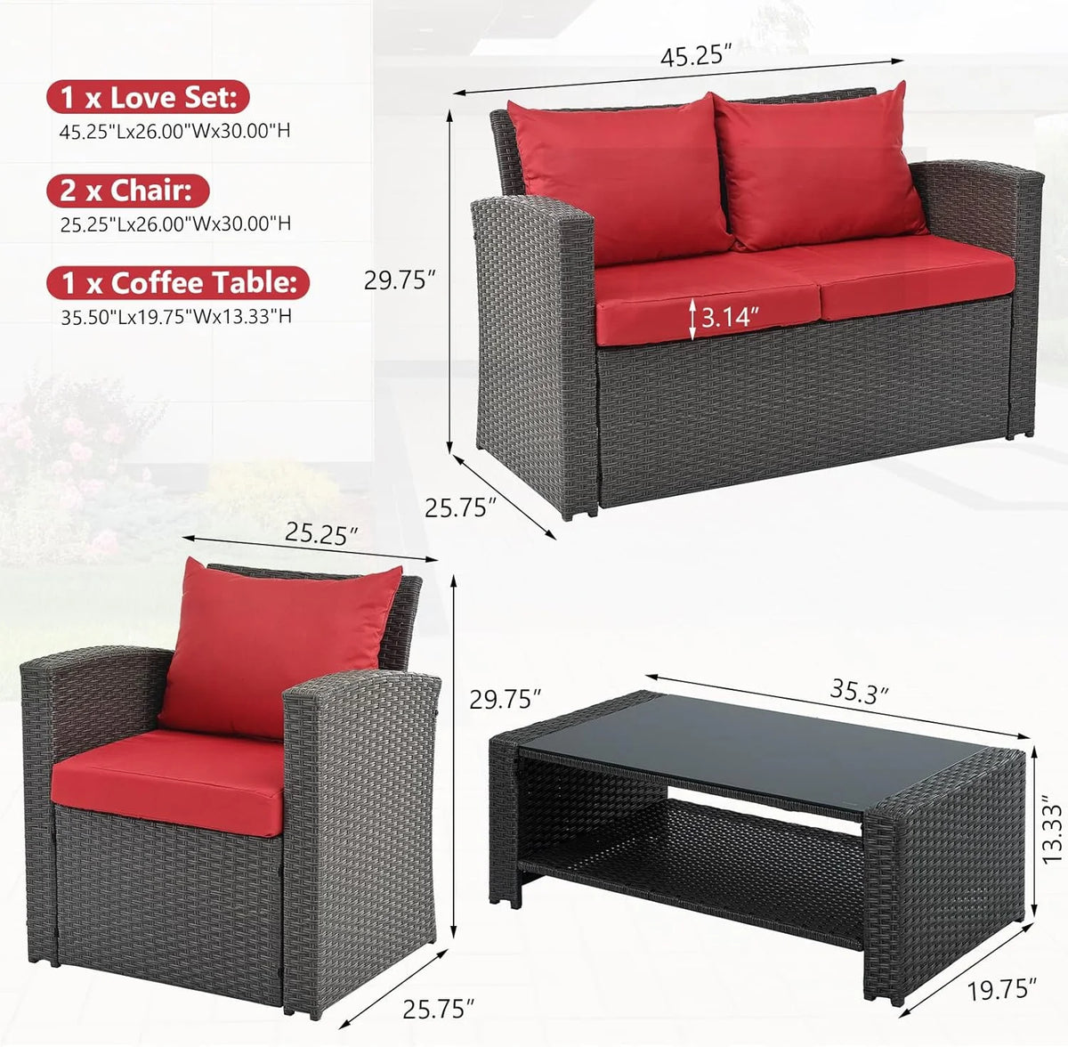 HighSound 4 Piece Patio Furniture Set, Outdoor Wicker Patio Sectional Sofa, All Weather PE Rattan Outdoor Sectional with Cushions & Coffee Table, Dark Gray