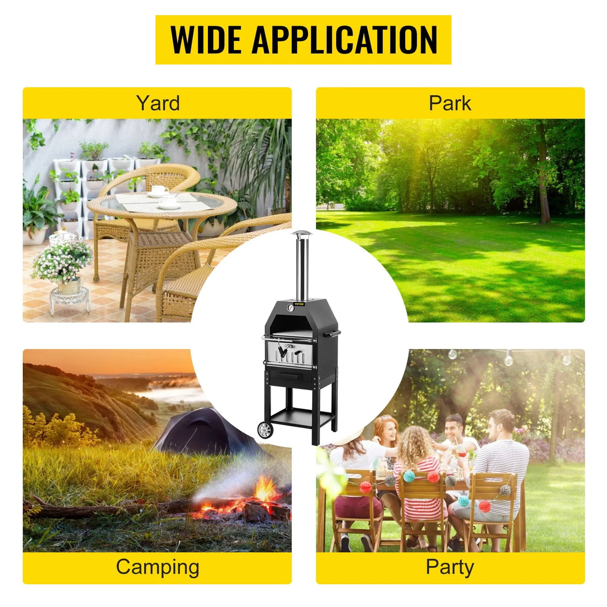 VEVOR Outdoor Pizza Oven, 12" Wood Fire Oven, 2-Layer Pizza Oven Wood Fired, Wood Burning Outdoor Pizza Oven with 2 Removable Wheels, Wood Fired Pizza Maker Ovens