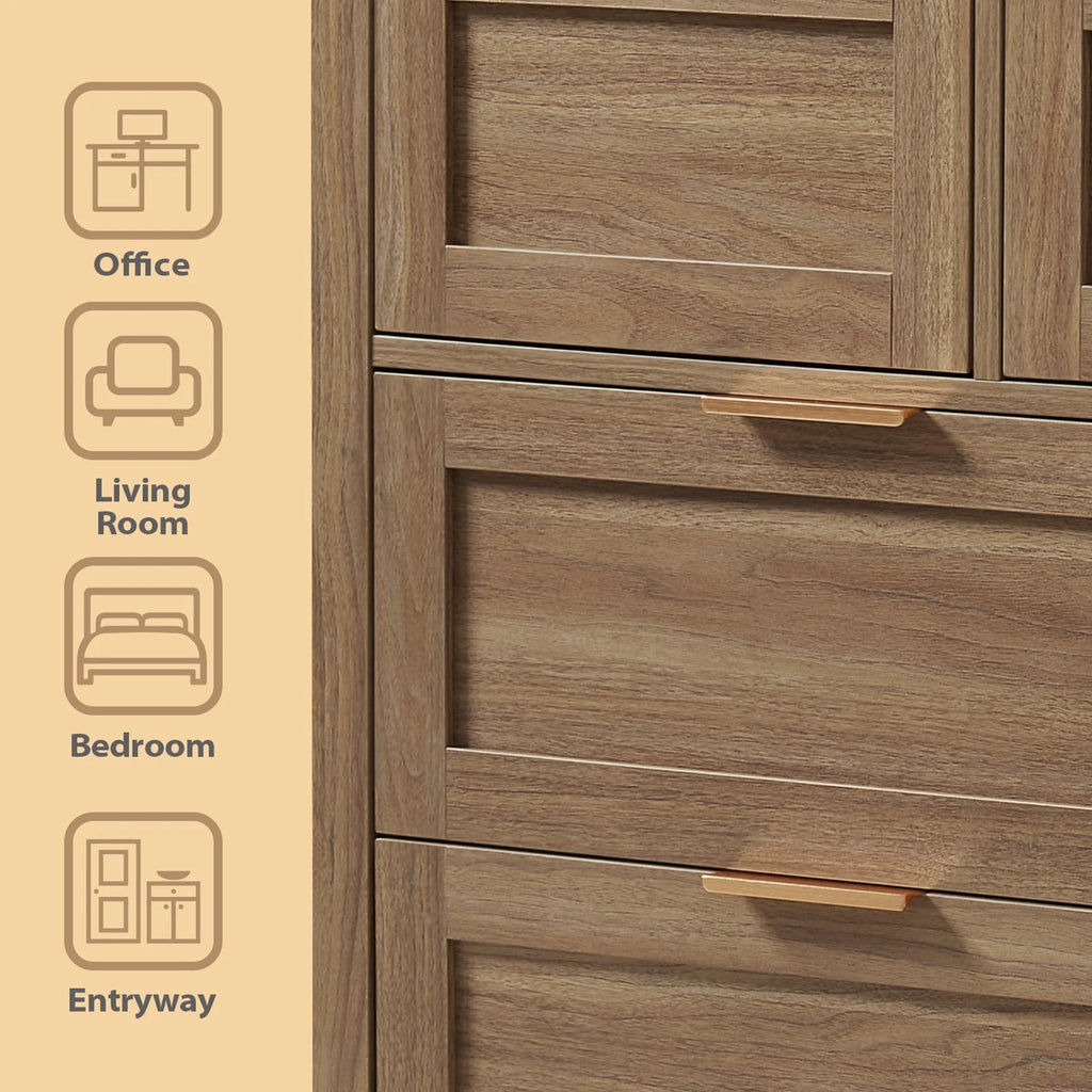 ARKANTOS Wooden 6 Drawer Double Dressers, Wide Chests of Drawers for Bedroom, Natural Oak
